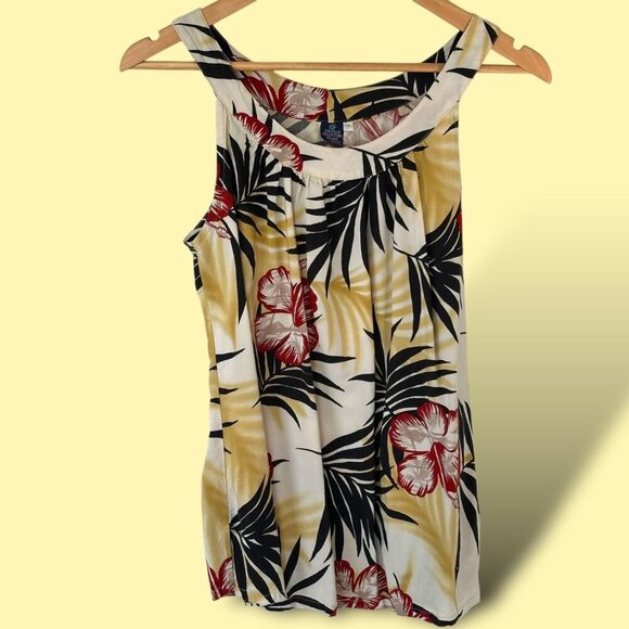 Hibiscus Collection Hawaii Women's Floral Print Tank Top Size L Red Yellow - Picture 1 of 7